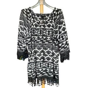 Ali Miles Black and White Sheer Blouse‎ Sz 2X